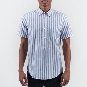 Portuguese Flannel Praia Striped Popover Short Sleeve Button Up Shirt